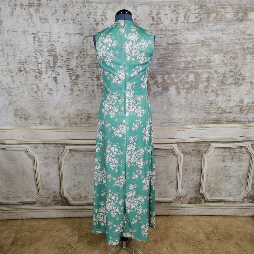 Vintage 1970s M Maxi Dress & Jacket Green Floral Mod Vintage VTG 70s Sleeveless - Picture 12 of 16
